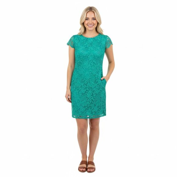 Vince Camuto teal dress crochet lace bodycon size 10 - Picture 1 of 10